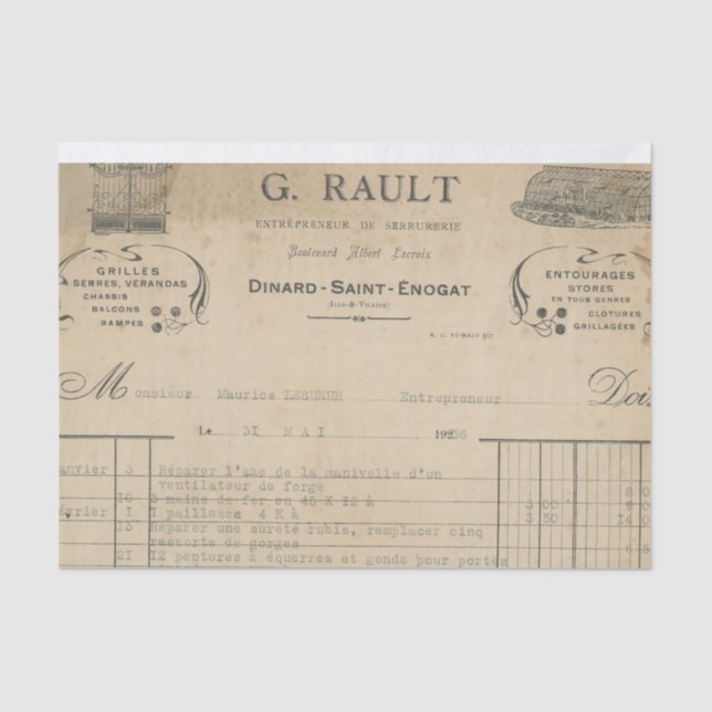 Französischer Empfang Seidenpapier (Vorderseite)