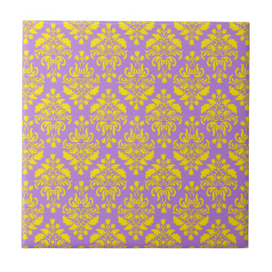 Französischer Empire-Damask in Gelb und Azurblau Fliese