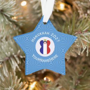 Französischer Engel Hanukkah-Flagge Personalisiert Ornament