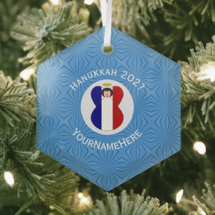 Französischer Engel Hanukkah-Flagge Personalisiert Ornament Aus Glas