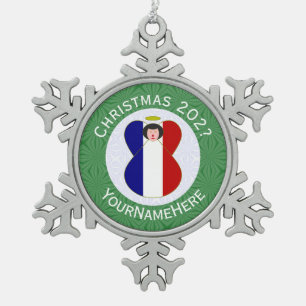 Französischer Engel Weihnachtsflagge Personalisier Schneeflocken Zinn-Ornament