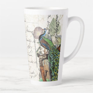 Französischer Ephemera Pfau Vogel Blumen Latte Tas Milchtasse