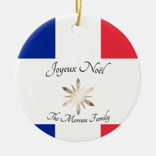 Französischer Familienname Joyeux Noël Flagge und  Keramik Ornament