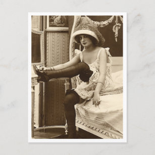 Französischer Flirt - Vintager Pinup Postkarte
