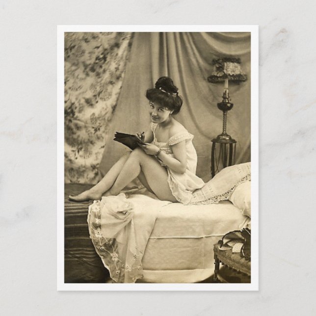 Französischer Flirt - Vintager Pinup Postkarte (Vorderseite)