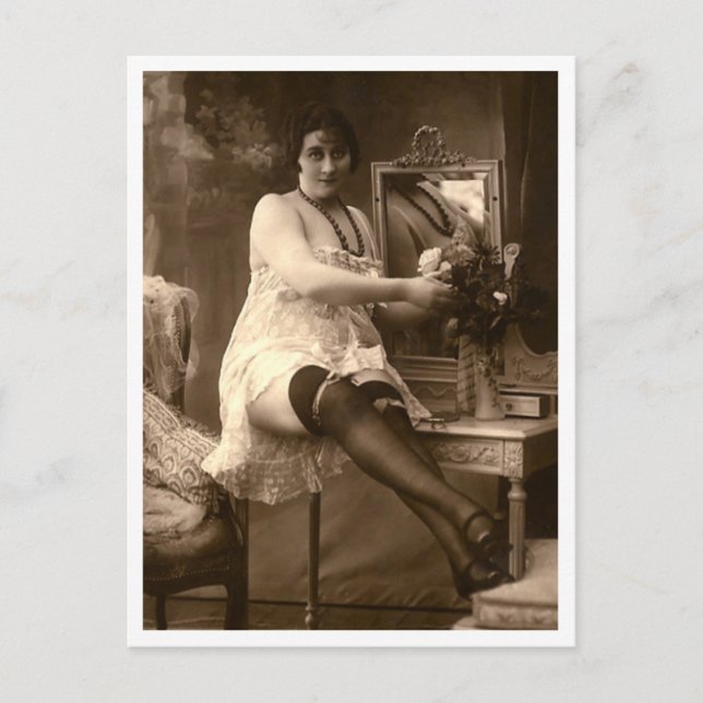 Französischer Flirt - Vintager Pinup Postkarte (Vorderseite)