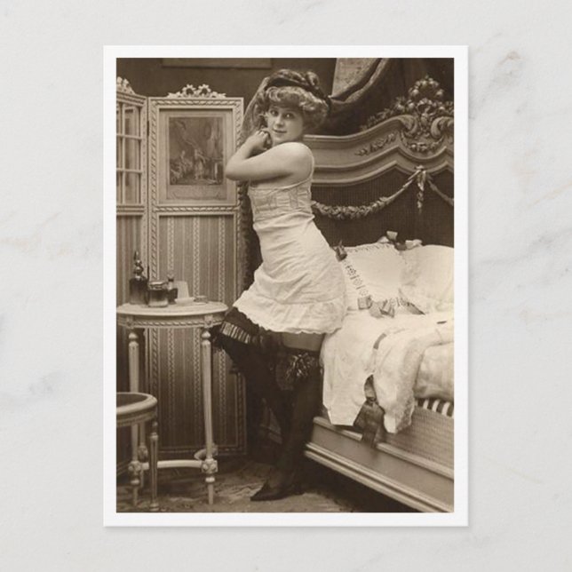 Französischer Flirt - Vintager Pinup Postkarte (Vorderseite)