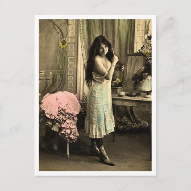Französischer Flirt - Vintager Pinup Postkarte (Vorderseite)