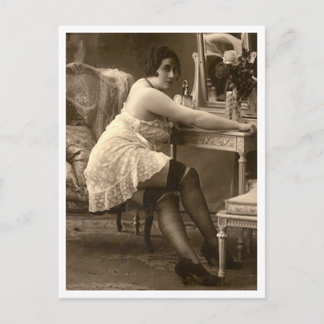 Französischer Flirt - Vintager Pinup Postkarte (Vorderseite)