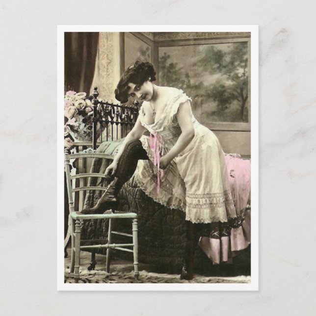 Französischer Flirt - Vintager Pinup Postkarte (Vorderseite)
