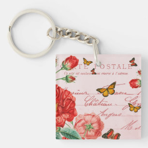 Französischer floraler Vintage-Schlüsselanhänger m Schlüsselanhänger