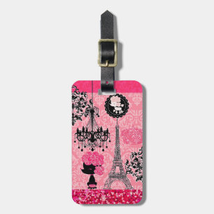 Französischer Girly Eiffelturm, Welpe u. Damast Gepäckanhänger