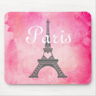Französischer Girly rosa Aquarell-Paris-Eiffelturm Mousepad