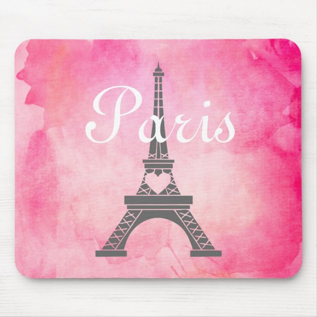 Französischer Girly rosa Aquarell-Paris-Eiffelturm Mousepad (Vorne)