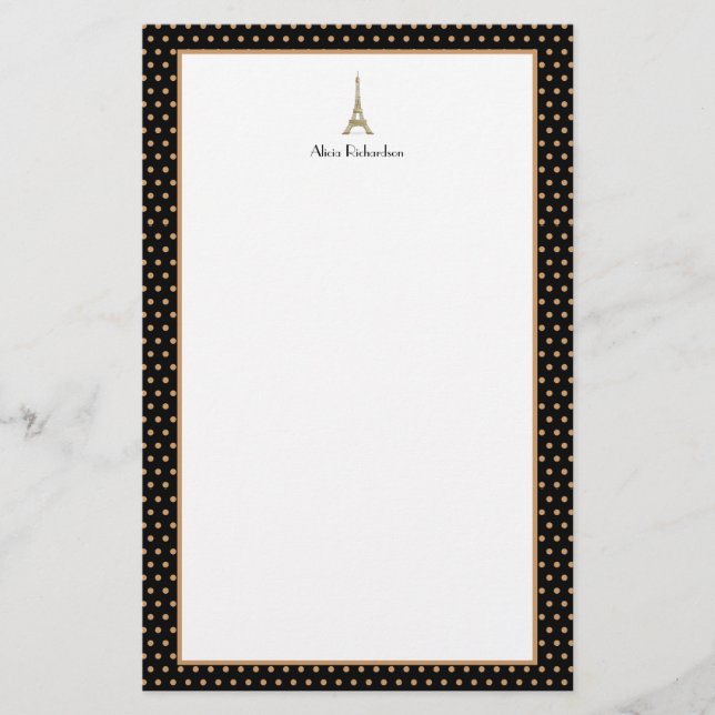Französischer Glam Black, Gold und weißer Eiffeltu Briefpapier (Vorderseite)