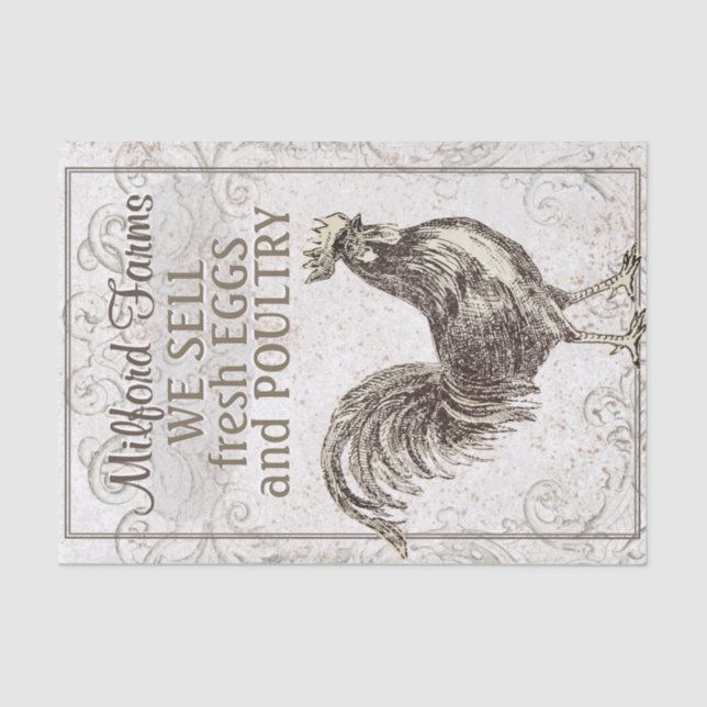 Französischer Hühnerroster Grunge Vintage Geflügel Seidenpapier (Vorderseite)