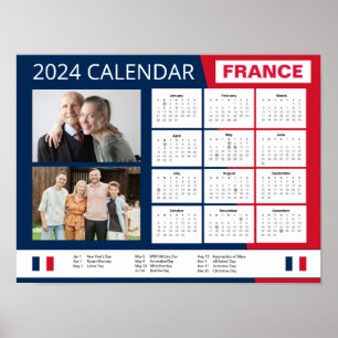 Französischer Kalender in Englisch   Foto 2024 hin Poster
