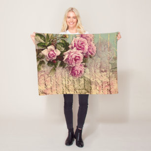 Französischer Land Chic, Shabby Chic, rosa Rosen, Fleecedecke