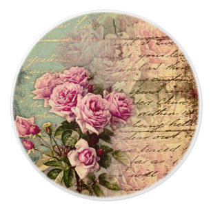 Französischer Land Chic, Shabby Chic, rosa Rosen, Keramikknauf