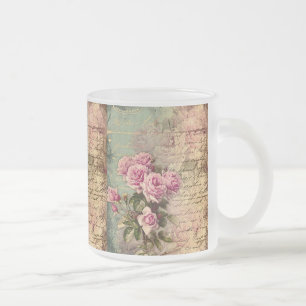Französischer Land Chic, Shabby Chic, rosa Rosen, Mattglastasse