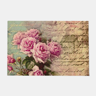 Französischer Landschick, Shabby Chic, rosa Rosen Fußmatte