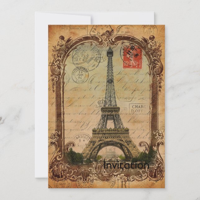 Französischer Landsmann moderner Vintager Pariseif Einladung (Vorderseite)