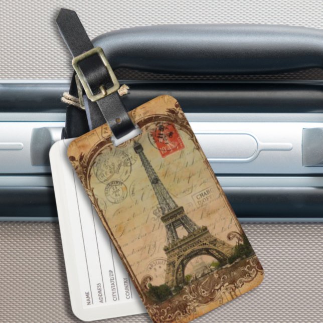 Französischer Landsmann moderner Vintager Pariseif Gepäckanhänger (french country modern vintage paris eiffel tower luggage tag)