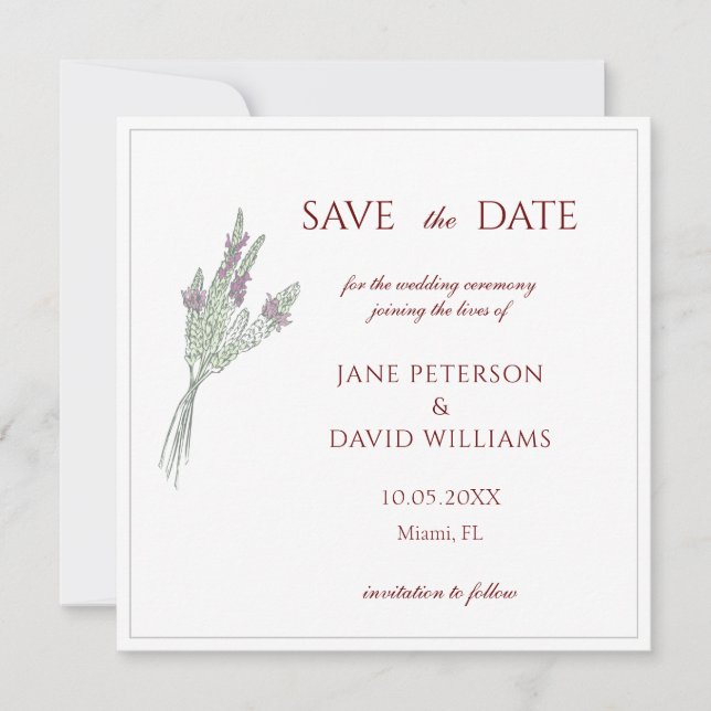 Französischer Lavendel Save the Date Einladung (Vorderseite)