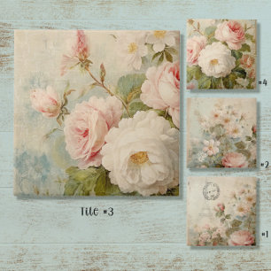 Französischer Markt Blumen Vintage Floral Rosa und Fliese