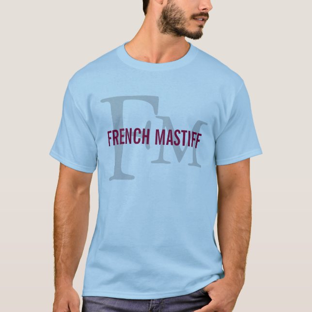 Französischer Mastiff-Zucht-Monogramm-Entwurf T-Shirt (Vorderseite)