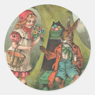 Französischer Osterhase mit Vintager Rohrleitung Runder Aufkleber