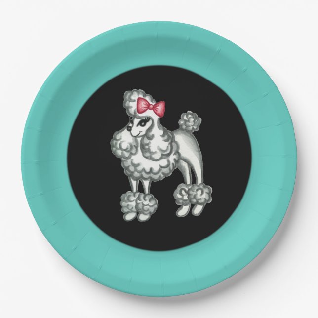 Französischer Poodle Sock Hop Party Teller (Vorderseite)