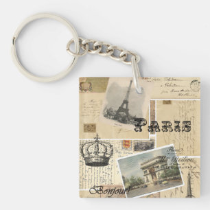 Französischer Postkarten Collage Schlüsselanhänger