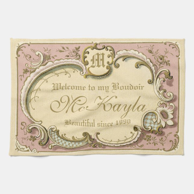 Französischer Rokoko Boudoir Eleganter Rahmen Gold Geschirrtuch (Horizontal)