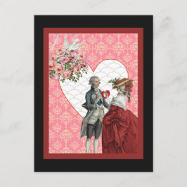 Französischer Rokoko Couple und Pink Damask Valent Feiertagspostkarte
