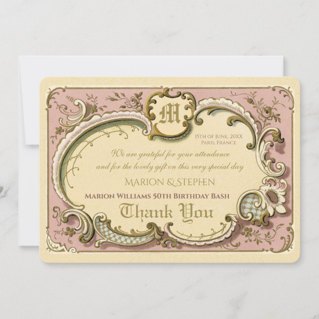 Französischer Rokoko Eleganter Rahmen Antique Gold Dankeskarte (Vorderseite)