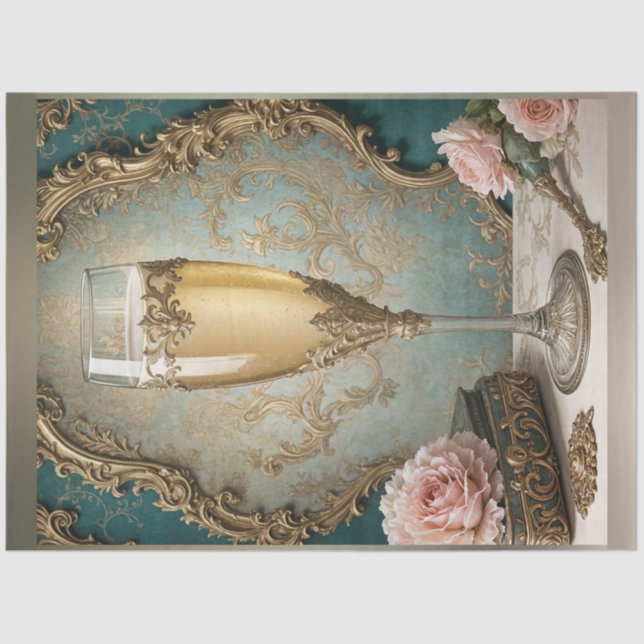 Französischer Rokoko Parisian Champagne Glass Deco Seidenpapier (Vorderseite)