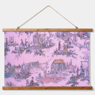 Französischer Rosa Toile de Jouy Chinoiserie Stil Wandteppich Mit Holzrahmen