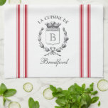 Französischer Sack mit Individuelle Name im Vintag Küchentuch<br><div class="desc">Vintage französischgeätzte Grafiken und graue Streifen aus roten Streifen ergänzen die französische Küchendekoration dieses geschneiderten Handtuchs aus WaffelStrick. Vergessen Sie nicht die Touch der Personalisierung mit Ihrem Monogramm und Familiennamen.</div>