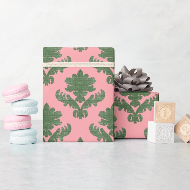 Französischer Teppich Grün und Rosa Geschenkpapier (Babyparty)