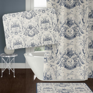 Französischer Toile-Blauer Pfau Vintage-Hahn und K Badematte