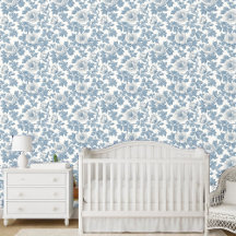 Französischer Toile De Jouy Dekor Blau Chic Blumen