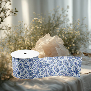 Französischer Toile-Puderblauer Blumenreichtum Vin Satinband