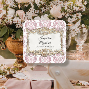 Französischer Toile Rosa Blumenvintage Hochzeit Em Quadratischer Aufkleber