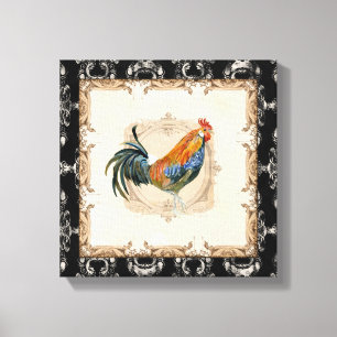 Französischer Toile Vintage-Stil Schwarz-Weiß-Hahn Leinwanddruck