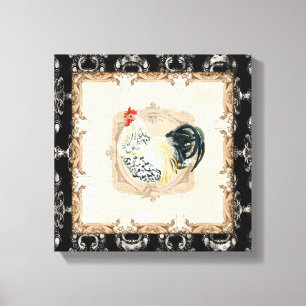 Französischer Toile Vintage-Stil Schwarz-Weiß-Hahn Leinwanddruck