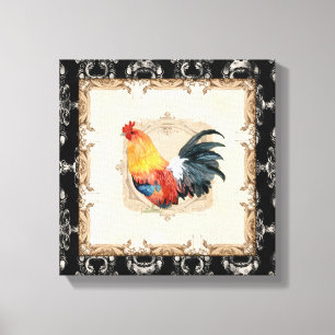 Französischer Toile Vintage-Stil Schwarz-Weiß-Hahn Leinwanddruck