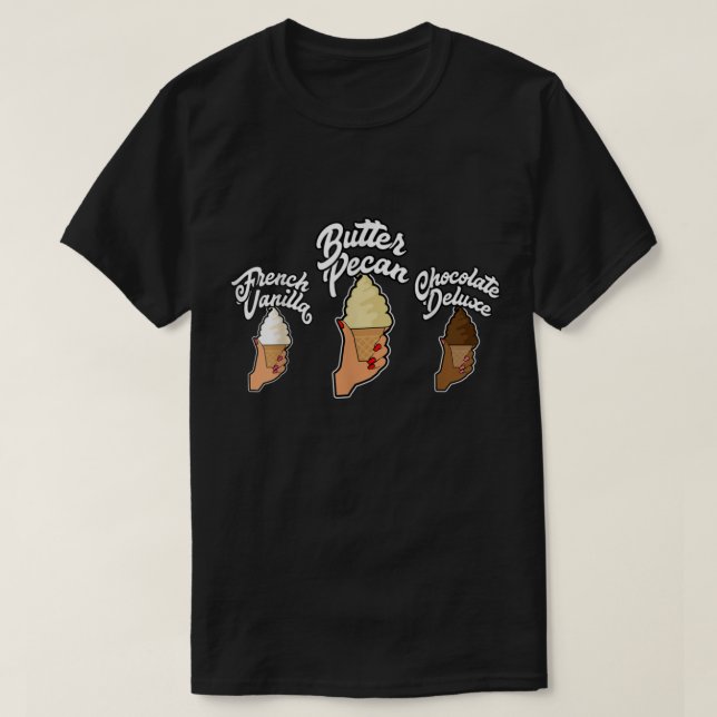 Französischer Vanilla Butter Pecan Chocolate Delux T-Shirt (Design vorne)