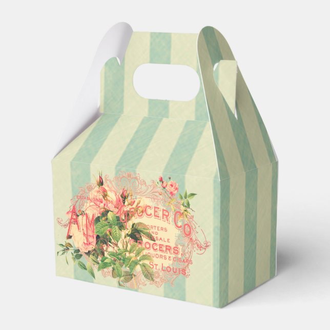 Französischer Vintage, Rosen und werbe Postkarte, Geschenkschachtel (Vorderseite)