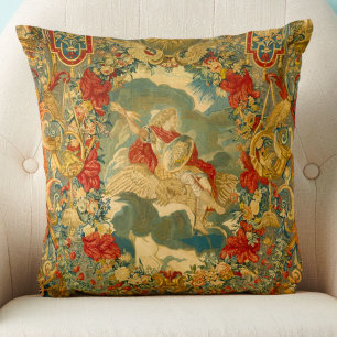 Französischer Vintage-Teppich in edlen Juwelentöne Kissen